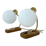 Pair of Scandinavian Vintage Lamps, Wood, Brass and Glass, 60s