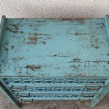Vintage chest of drawers wood and rattan patina turquoise 1950