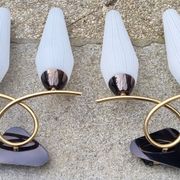 Pair of wall lamps, brass and opaline, vintage, Maison Lunel, 50s