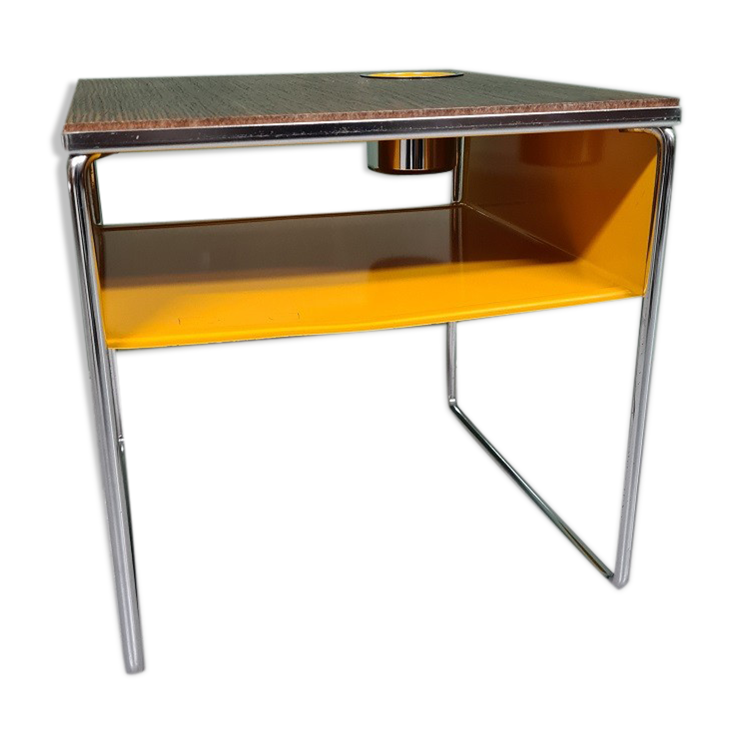 Vintage Design Wengé And Metal Side Table