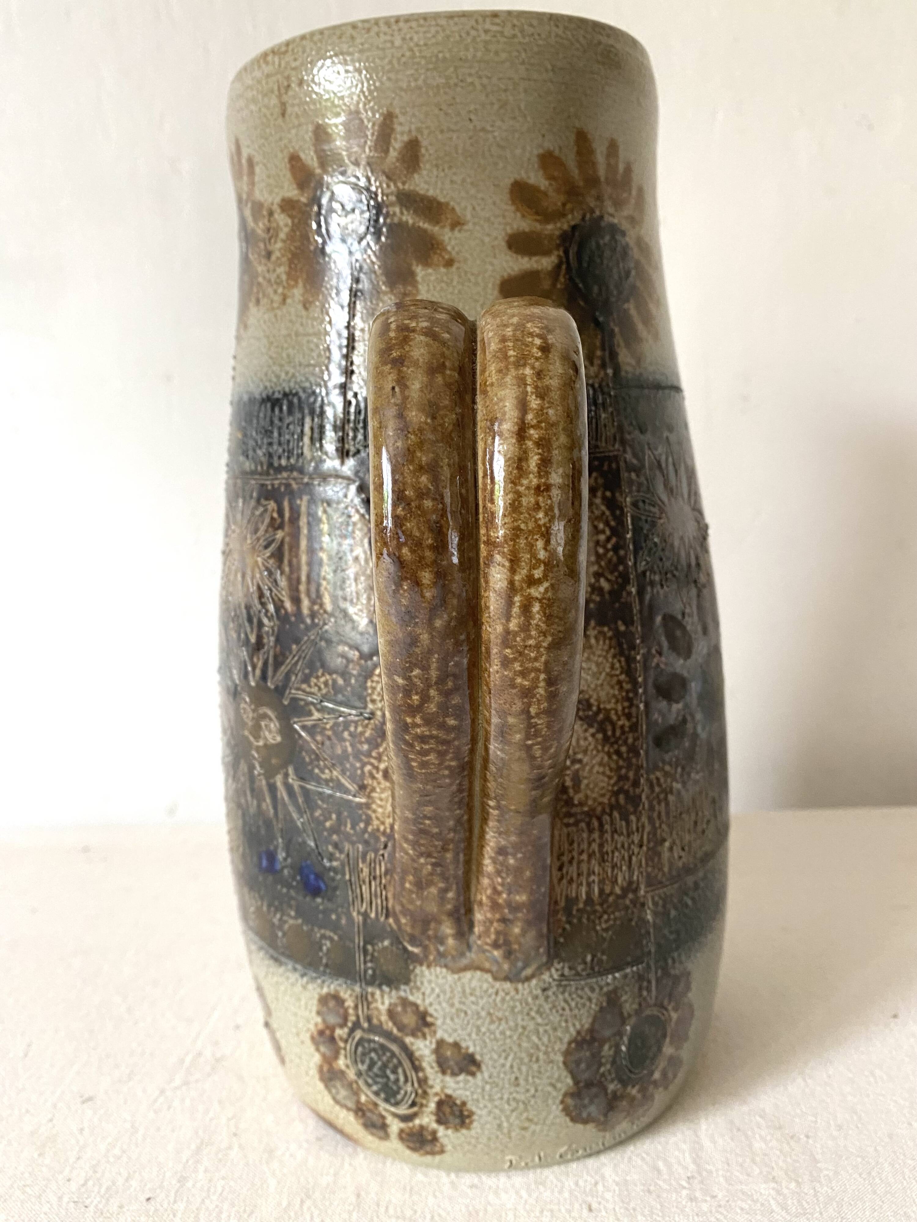 Large enamelled stoneware pitcher JC Courjault Kéraluc signed 31 cm, 1970s