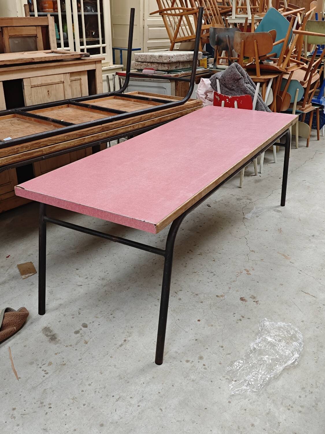 1960s pink Formica and metal refectory table