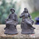Pair of vintage fireplace andirons, anthropomorphic andirons, fireplace accessories