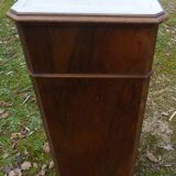 Walnut and walnut veneer bedside table with marble around 1900, door with drawers