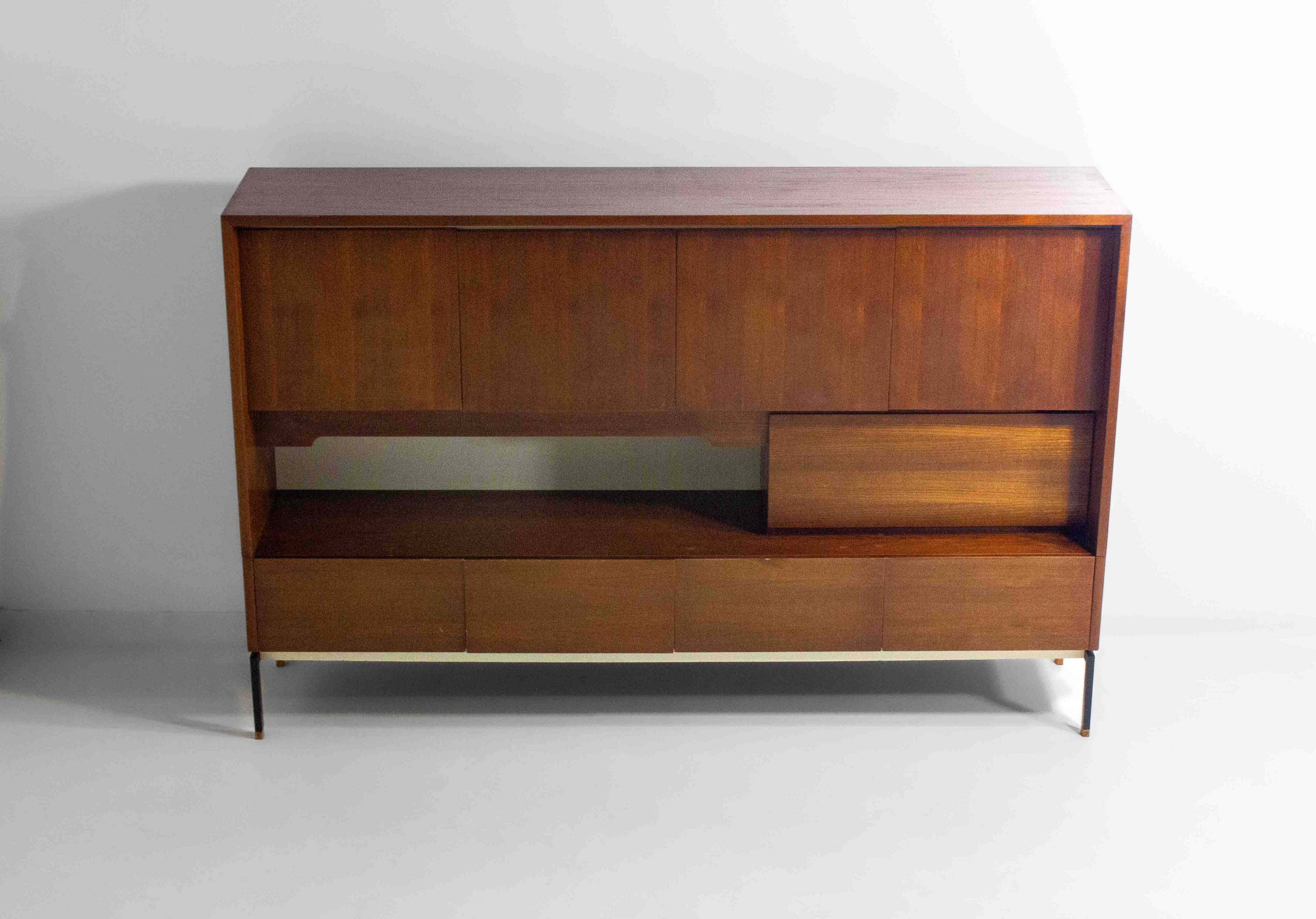 Minimalist backlit highboard in teak, Belgium 1960s