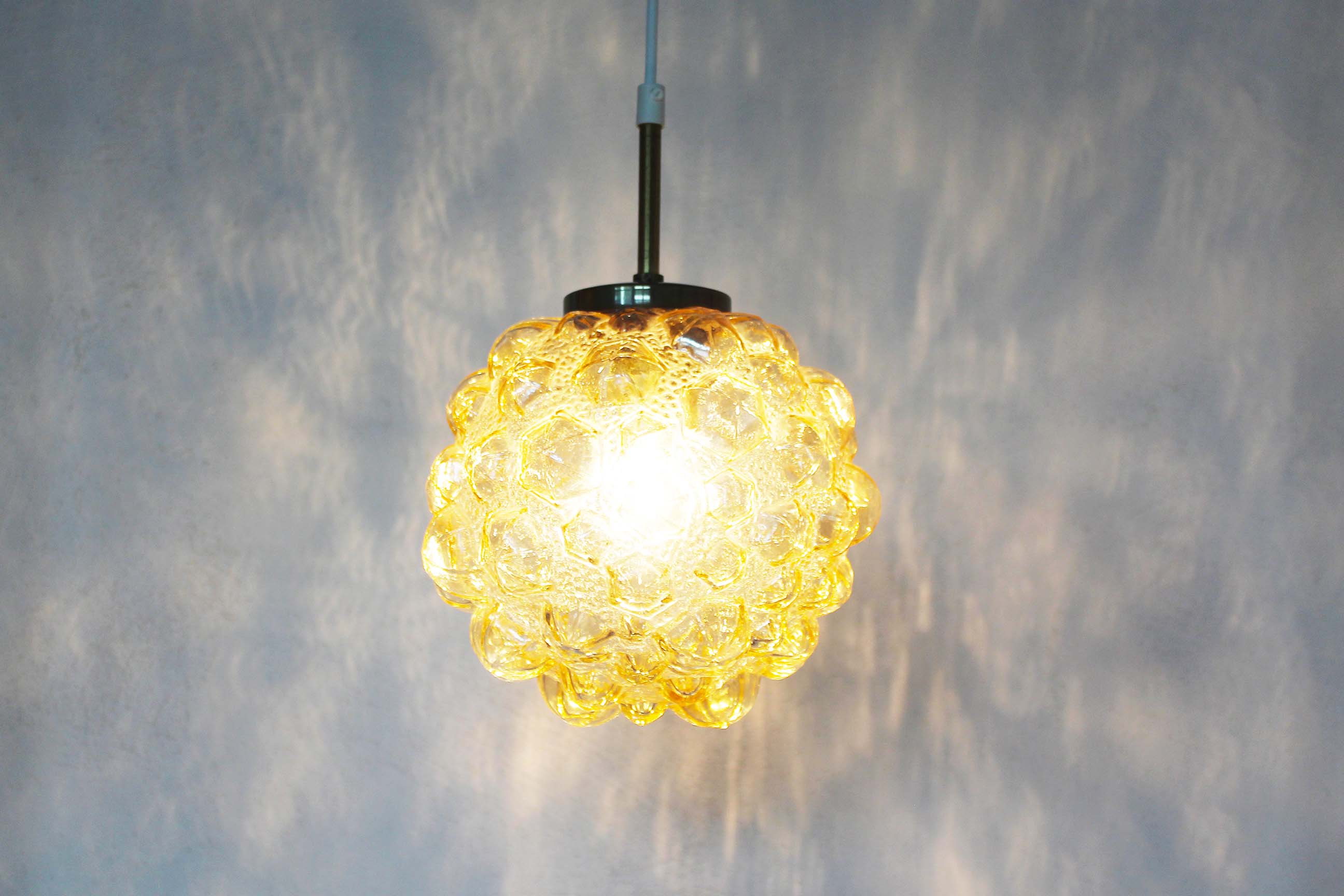 Amber bubble glass pendant light by Helena Tynell for Glashutte Limburg