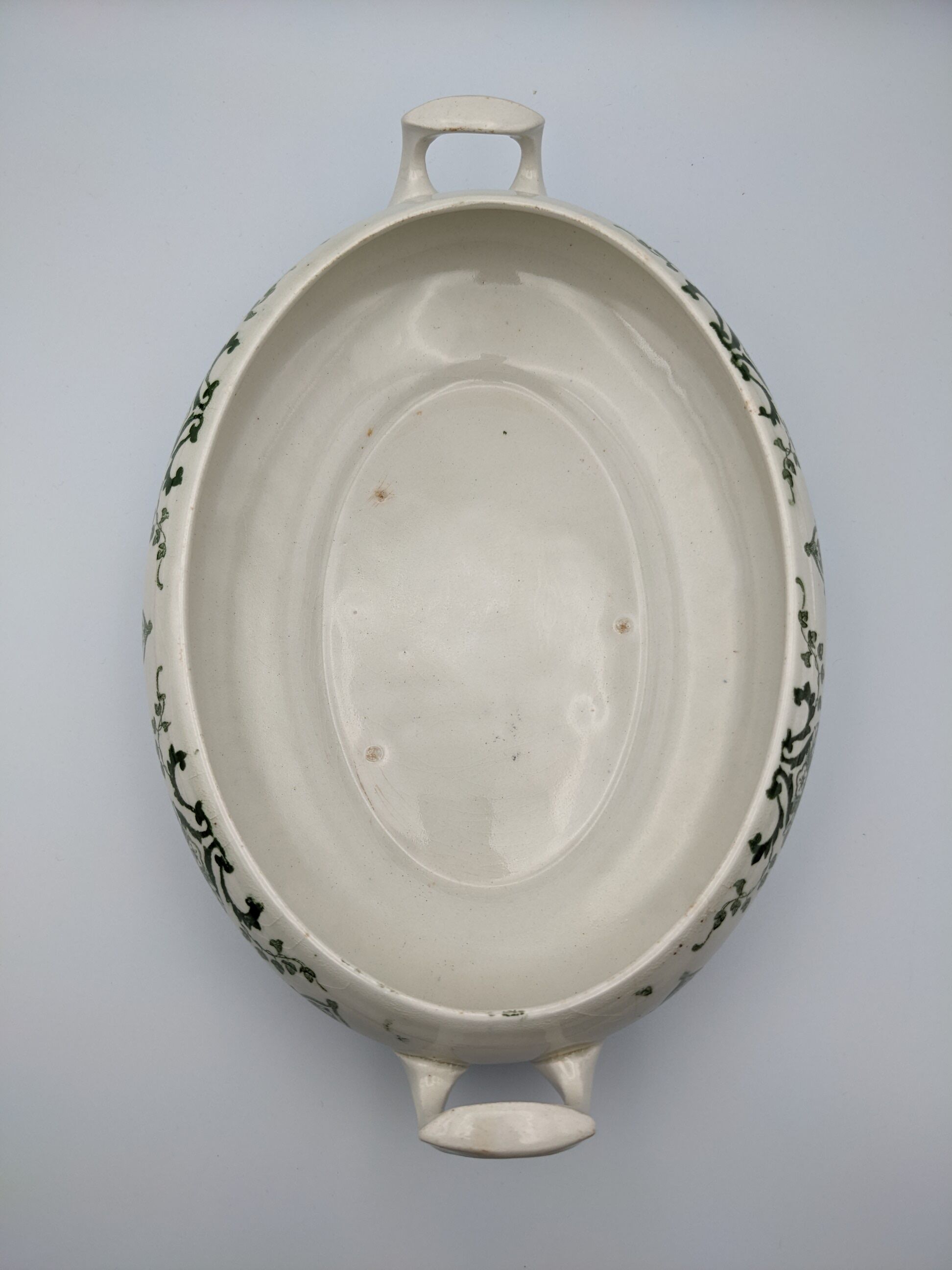 vegetable serving dish tureen earthenware English floral green decoration