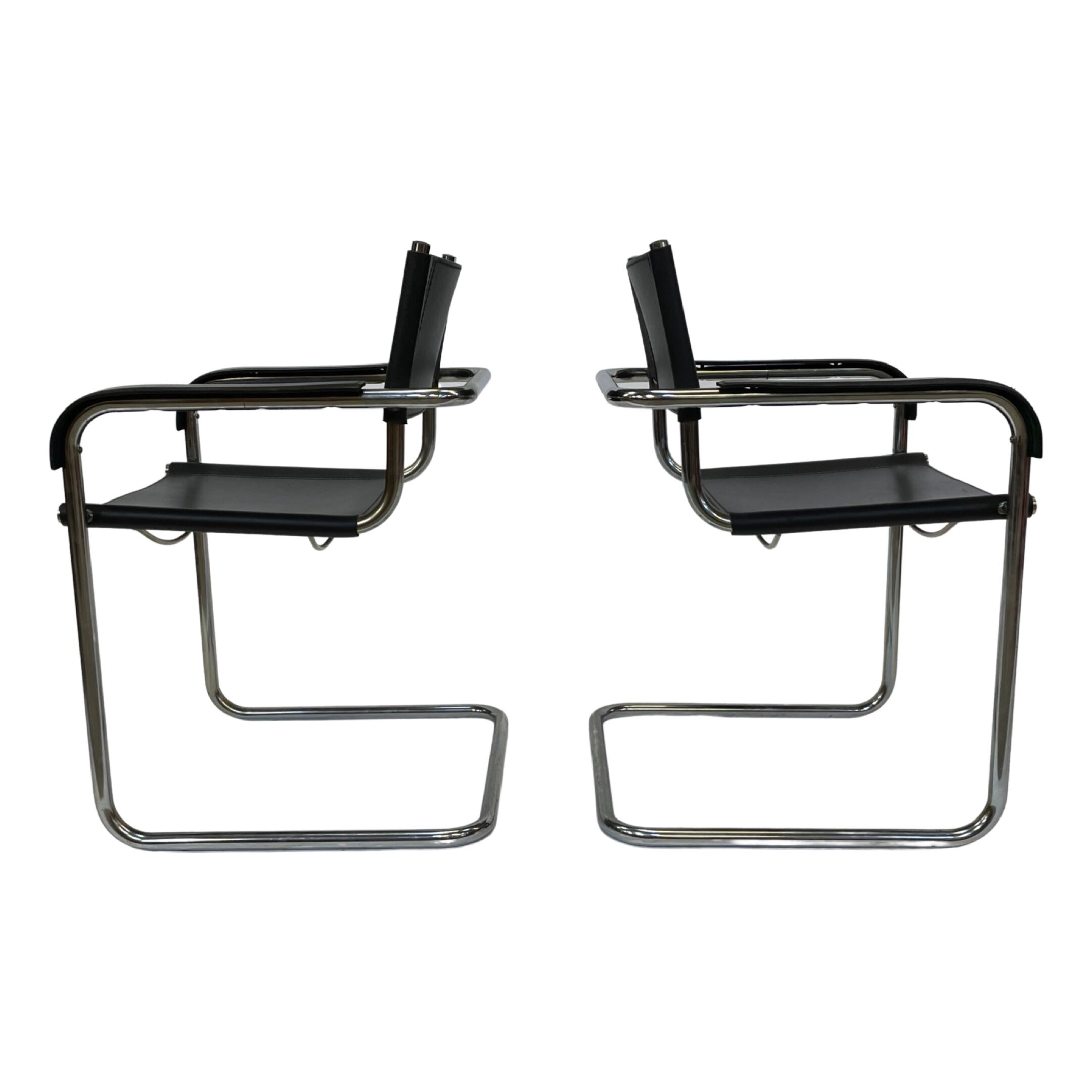 Set of 4 bauhaus cantilever chairs black leather and chrome design