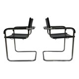 Set of 4 bauhaus cantilever chairs black leather and chrome design