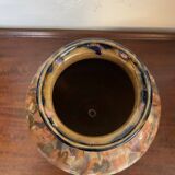 Vase en gres ceramique signé renault argent gres emaille polychrome