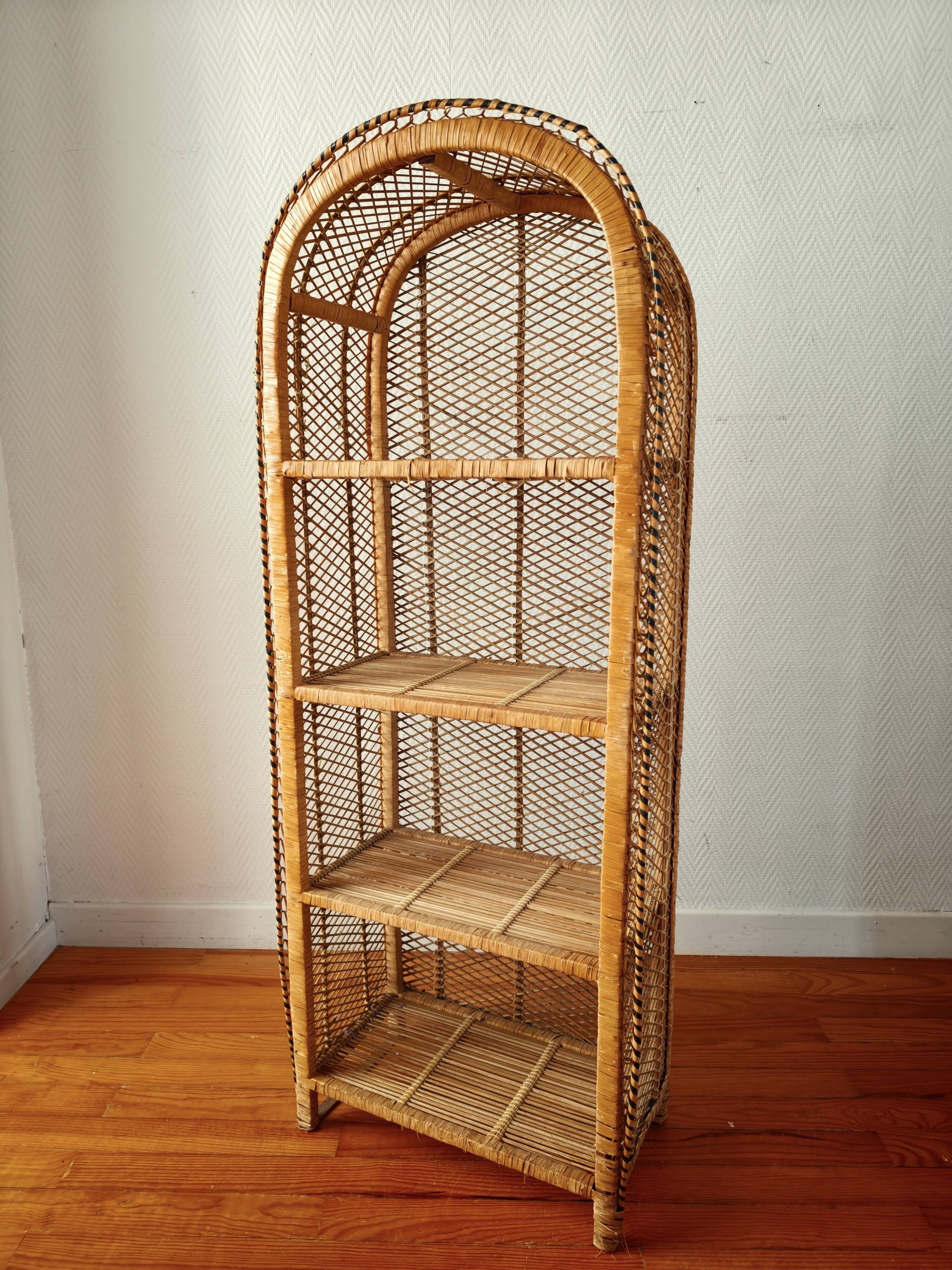 Rattan shelf on legs circa 1960
