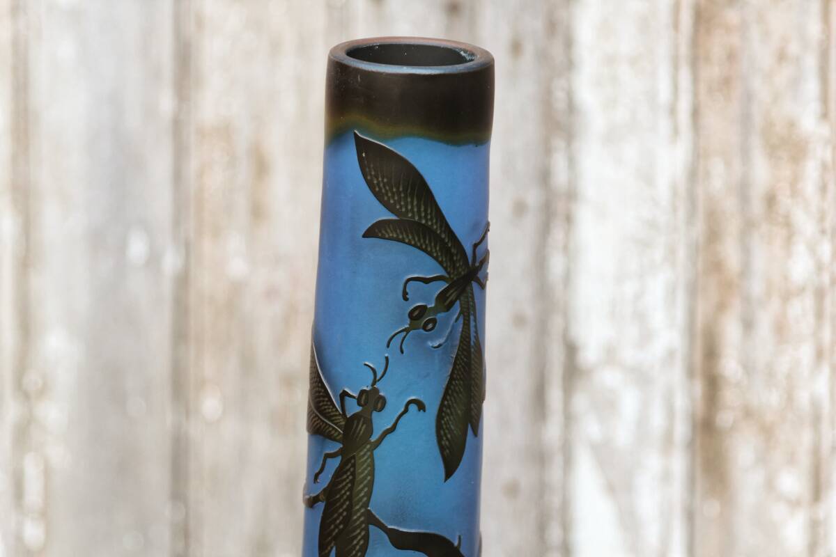 Vase with dragonflies, glass paste, in the style of Gallé