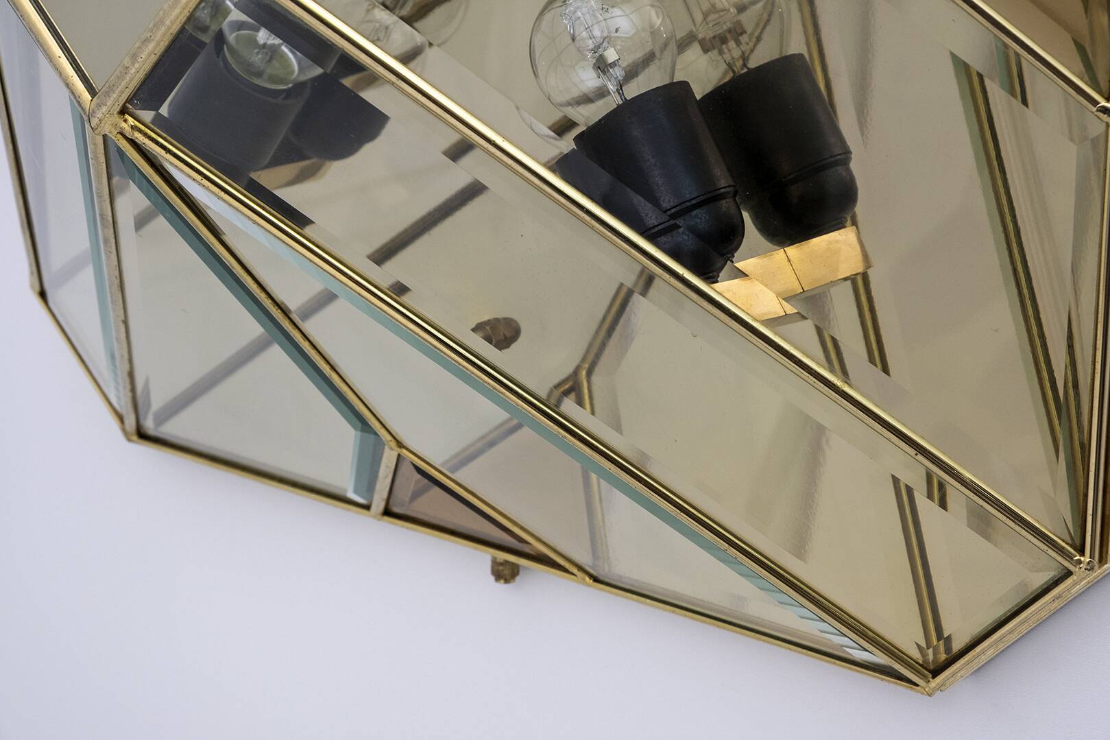 Mid-Century Modern Italian Brass and Frosted Glass Ceiling Lights, '70