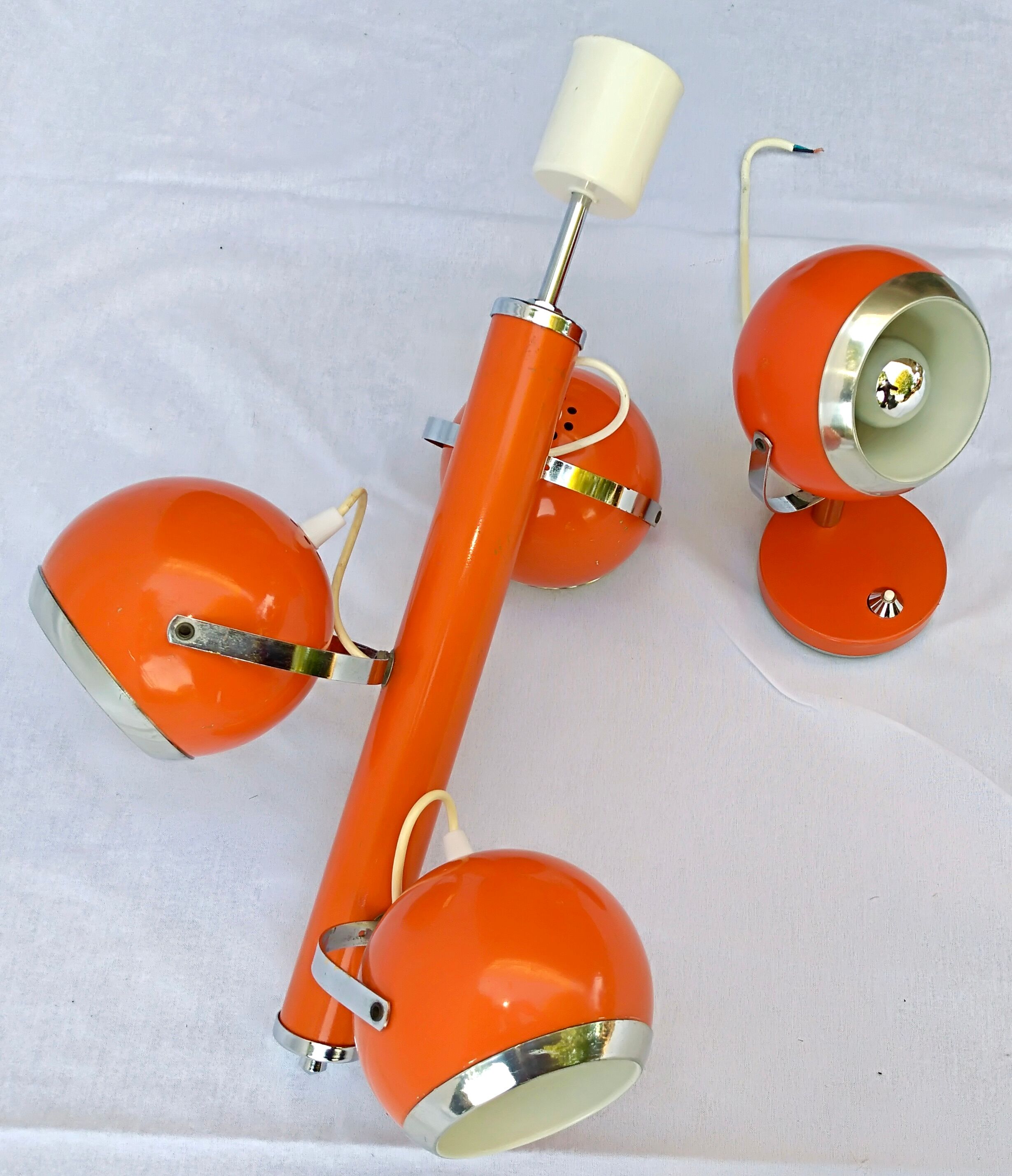 Chandelier with adjustable balls 70s model "eyeball" orange