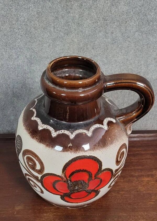 West Germany : Tres grand vase emaillé, ceramique - marron