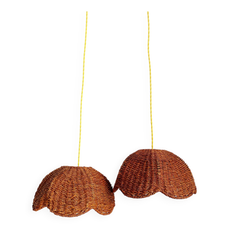 Pair of vintage wicker flower suspensions