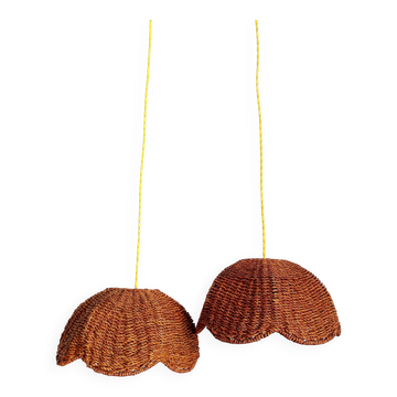 Pair of vintage wicker flower suspensions