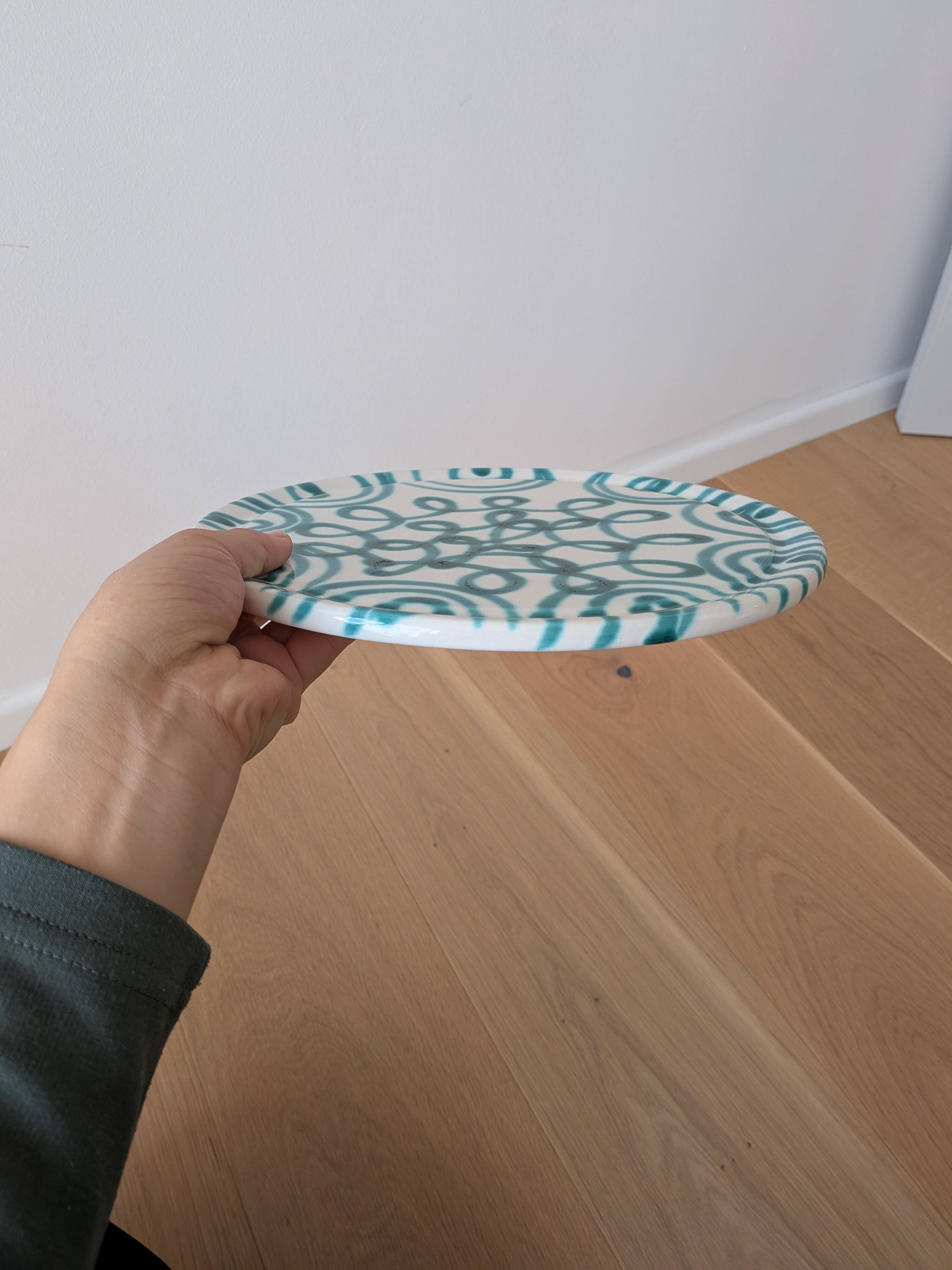 Vintage Gmundner Keramik Green Flamed Flat Plate – Austrian Hand Painted