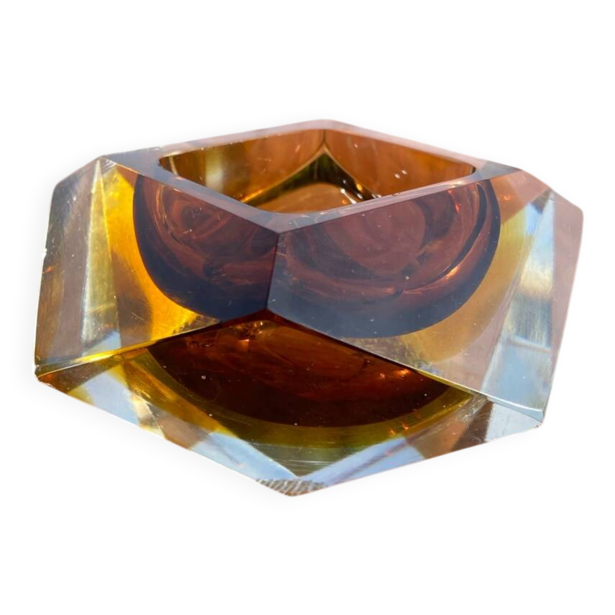 Cendrier vintage en verre de Murano sommerso, attribué à Flavio Poli,