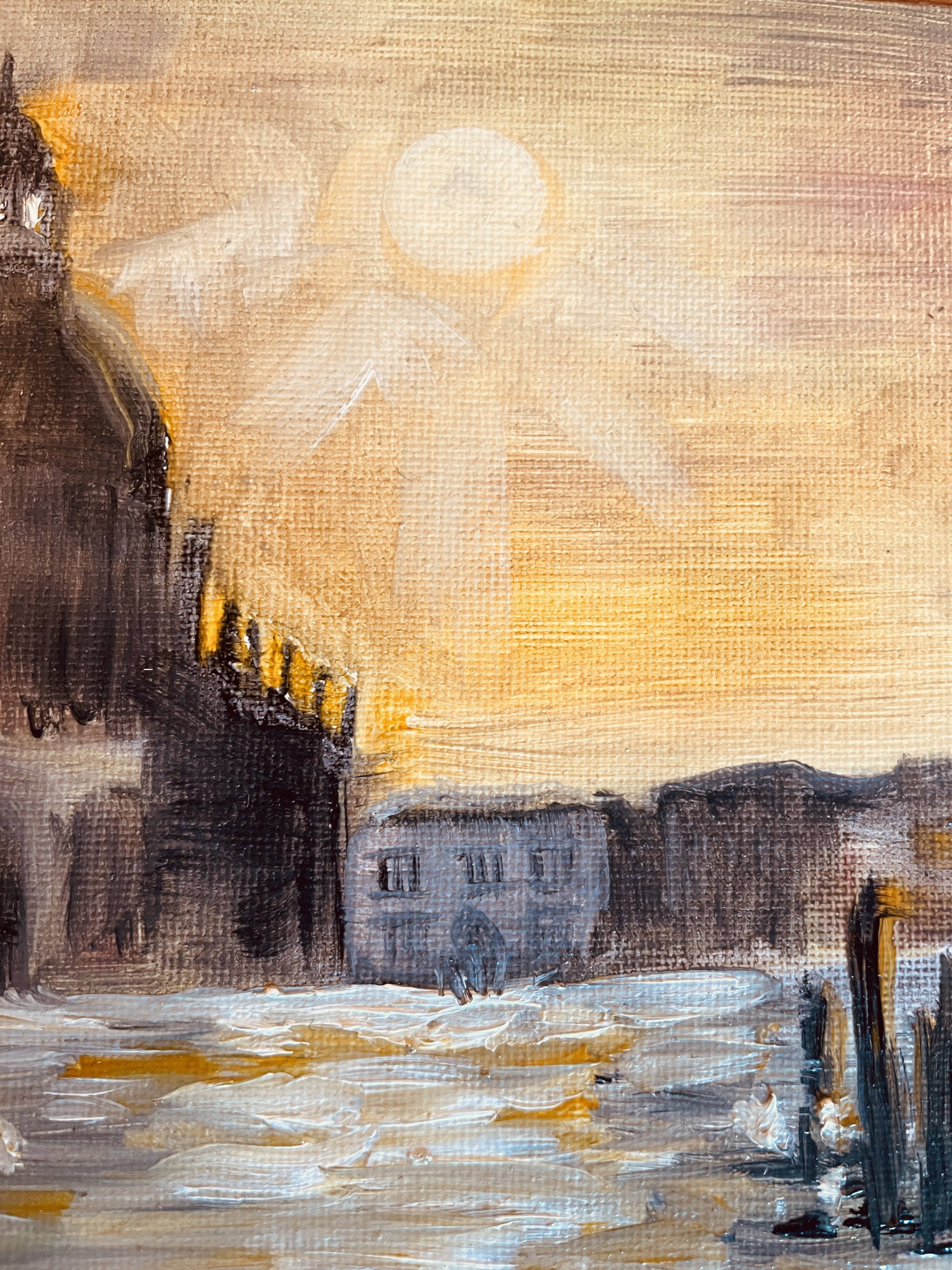 Signed painting oil on canvas landscape Venice "Santa Maria" sunset