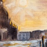 Signed painting oil on canvas landscape Venice "Santa Maria" sunset