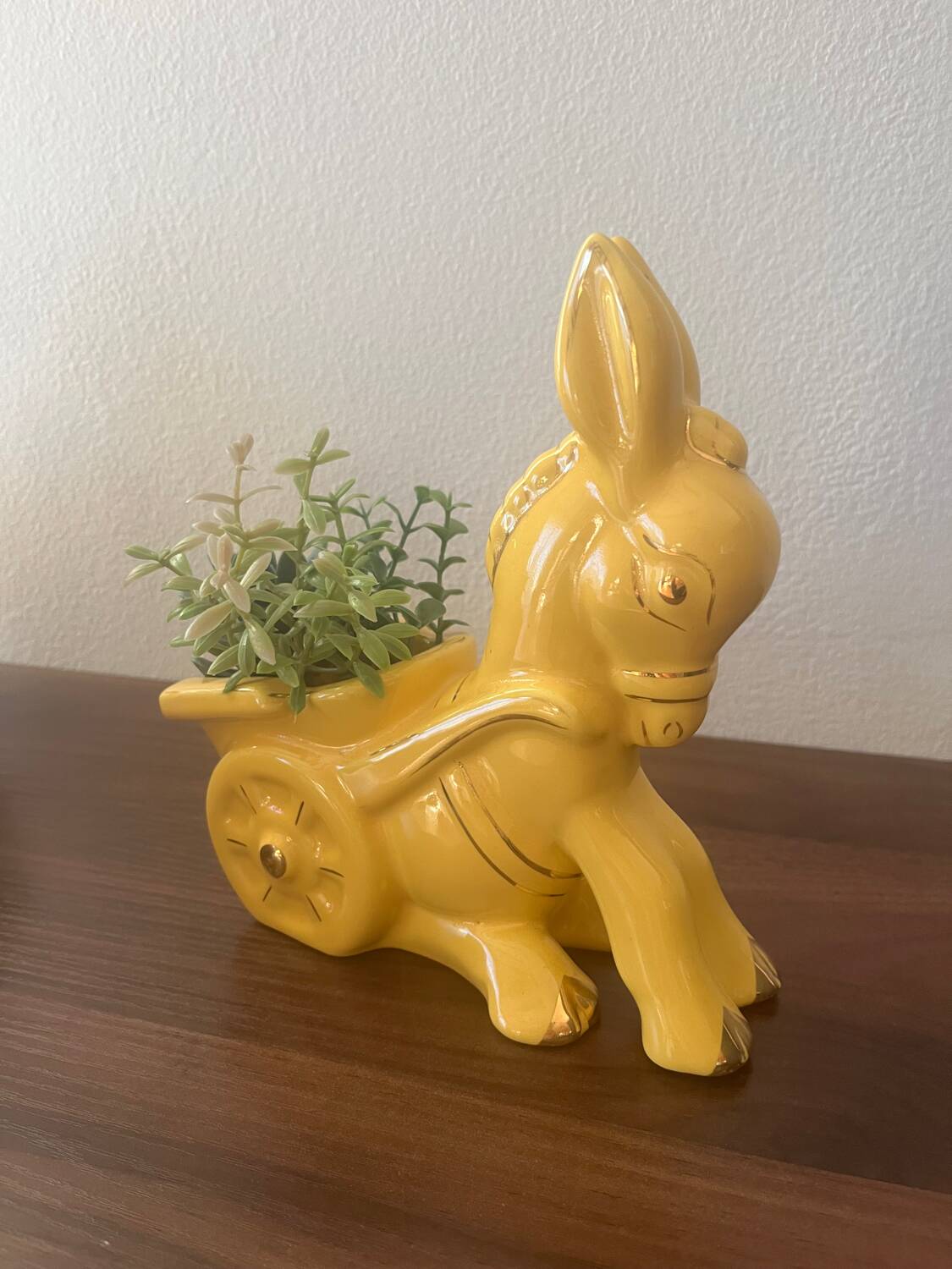 Figurine, vintage yellow ceramic donkey