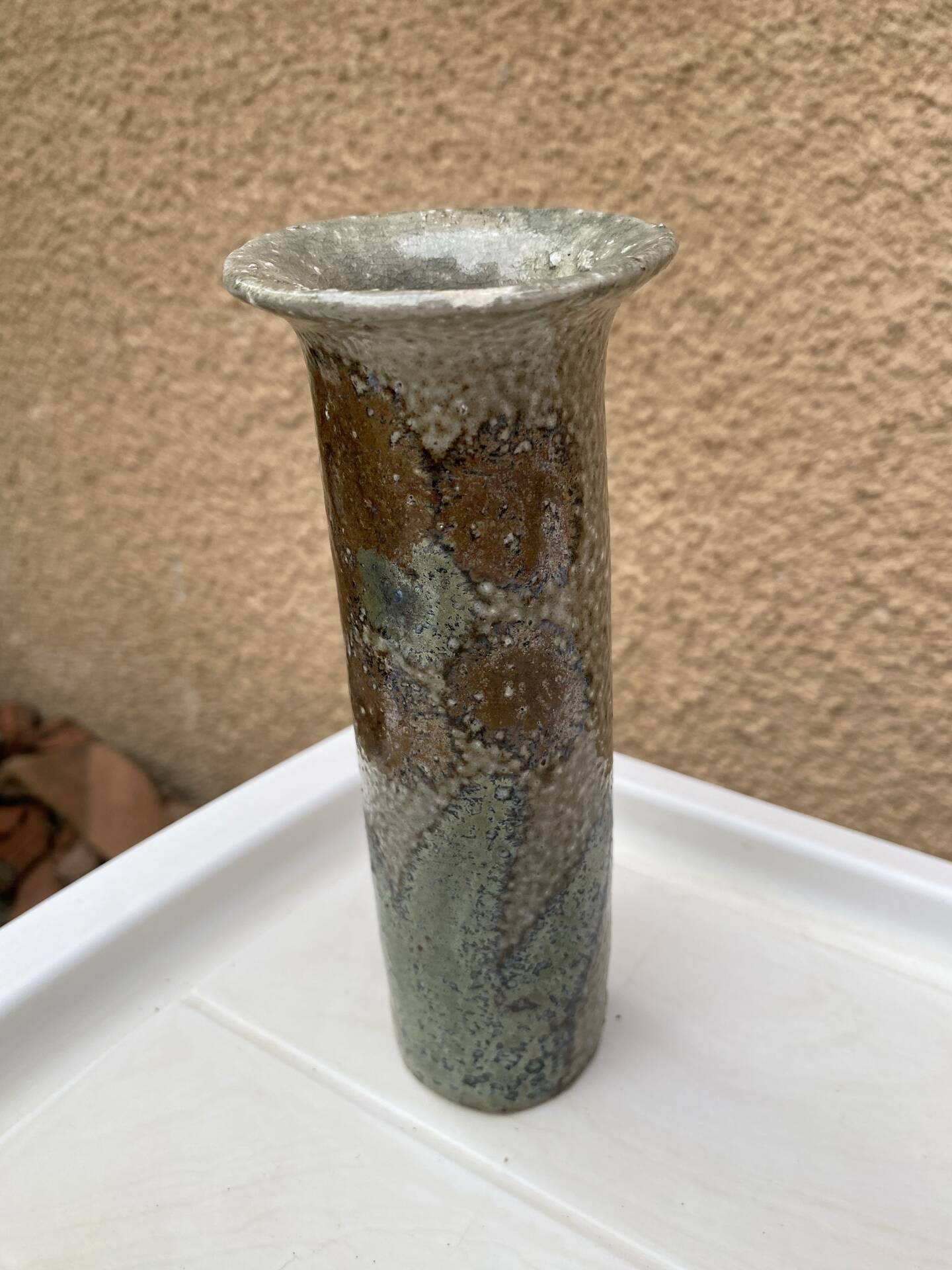 Small cylindrical stoneware vase – Jean-Claude Monange (1970s)