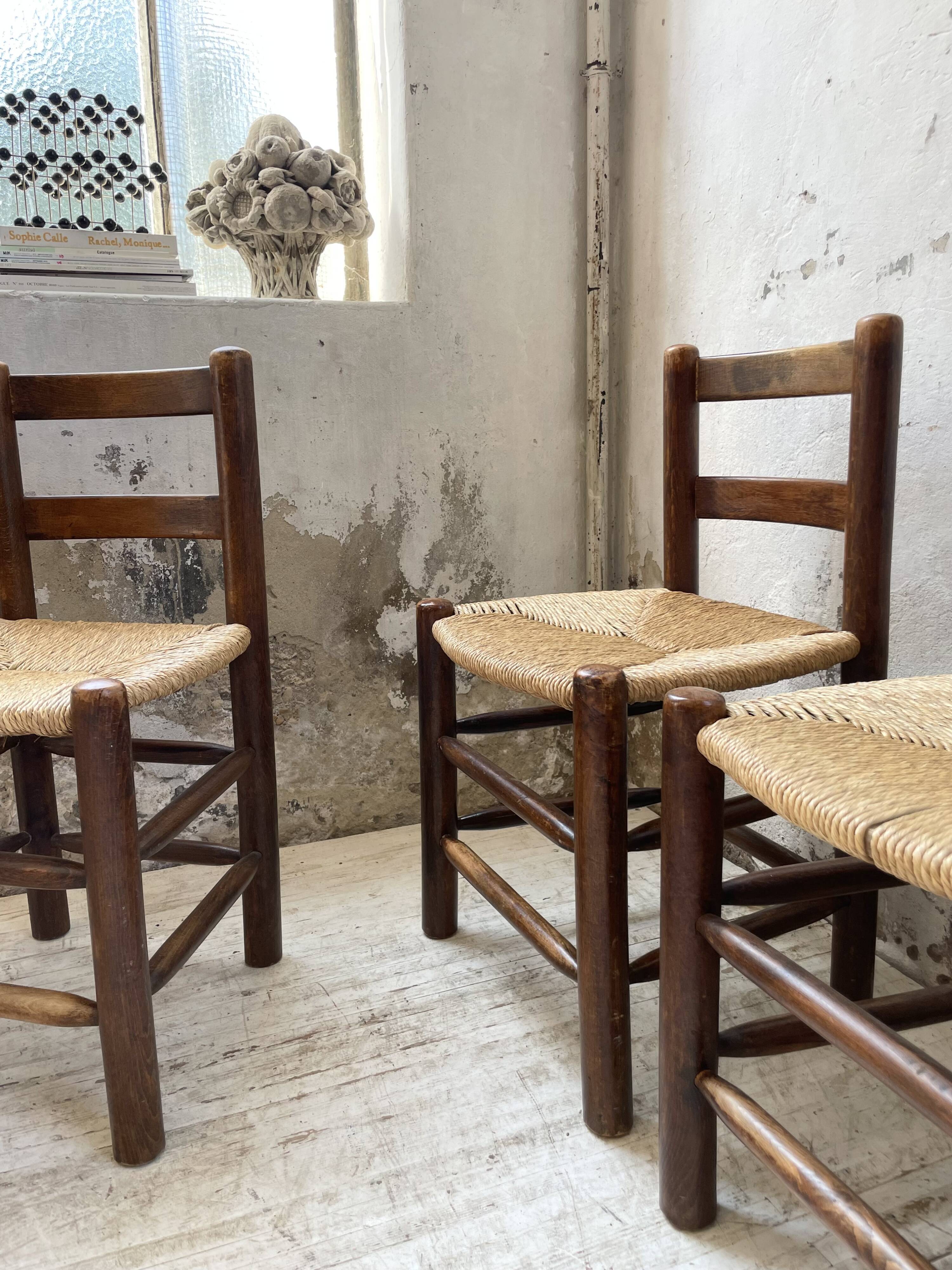 6 straw and oak chairs, mountain furniture