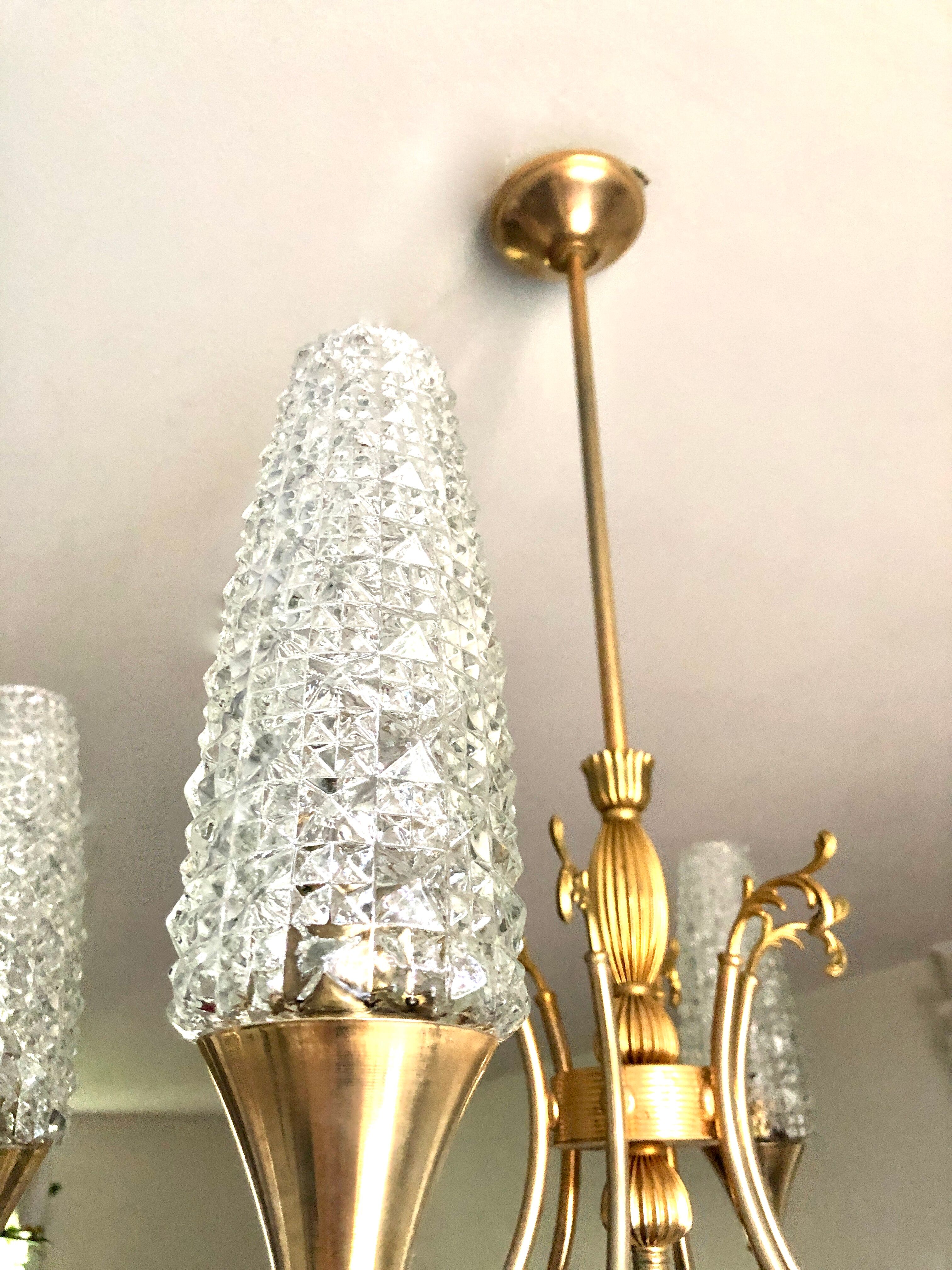 Lustre doré néoclassique 6 tulipes 1960