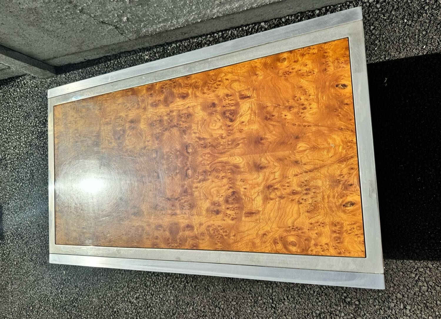 Vintage chrome and wood coffee table, 1970s