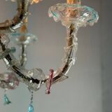 Rezzonico Venetian chandelier in multicolored Murano glass, 12 light arms, circa 1900