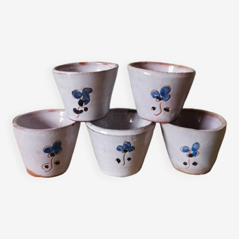 Sets of vintage ceramic digestive glasses enameled with artisanal flowers