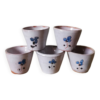 Sets of vintage ceramic digestive glasses enameled with artisanal flowers