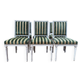 Suite de 6 chaises style Louis XVI – Bois peint & velours rayé