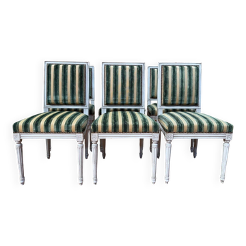 Set of 6 Louis XVI style chairs – Painted wood & striped velvet