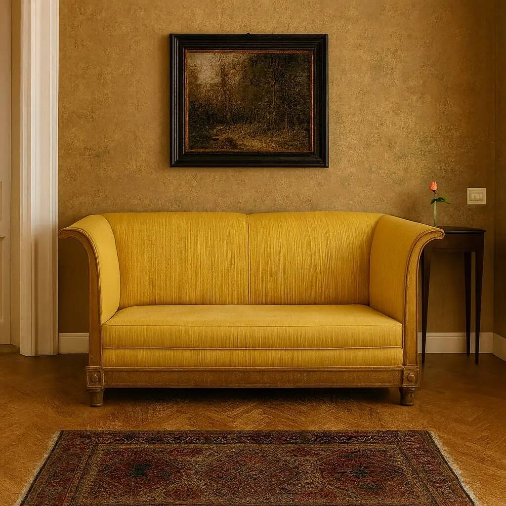 Antique restoration canapé in carved and gilded wood, Italy, 19th century.