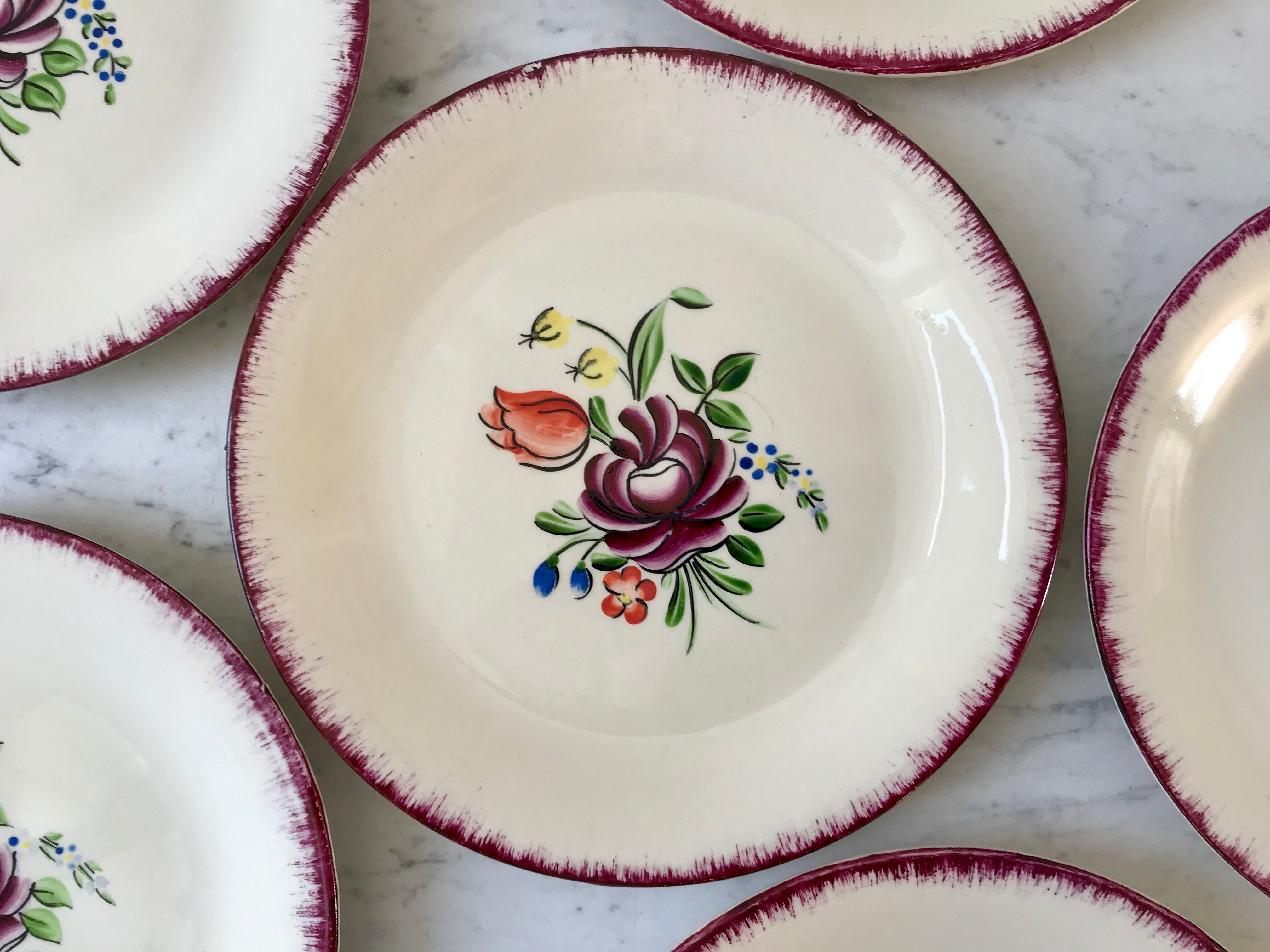 Set of 6 dessert plates Moulin des Loups Orchies 30s