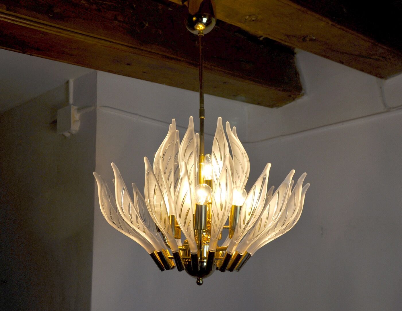 Venini's floral chandelier, murano glass leaves, Italy, 1970