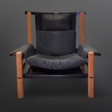Constructivist design lounge chair wood, metal and canvas, Netherlands 1960
