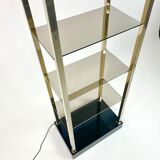 Brass and smoked glass shelf, belgo chrome, 1980