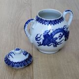 Porcelain sugar bowl with cobalt blue five-clawed dragon decor - Japan