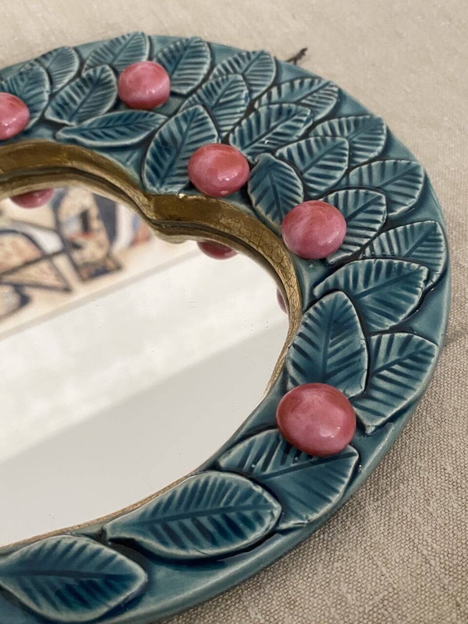 Mithé Espelt Mirror — Turquoise Foliage & Pink Berries
