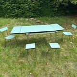 Formica table with 2 chairs and 2 stools