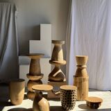 Coffee table, or openwork cubic stool in natural monoxyle mango wood H40.