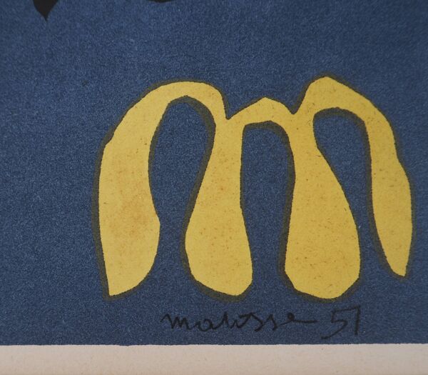 Henri matisse : découpage sur fond bleu - lithographie signée