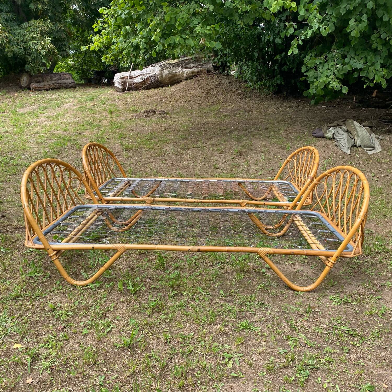 Pair of single rattan beds, 1960s