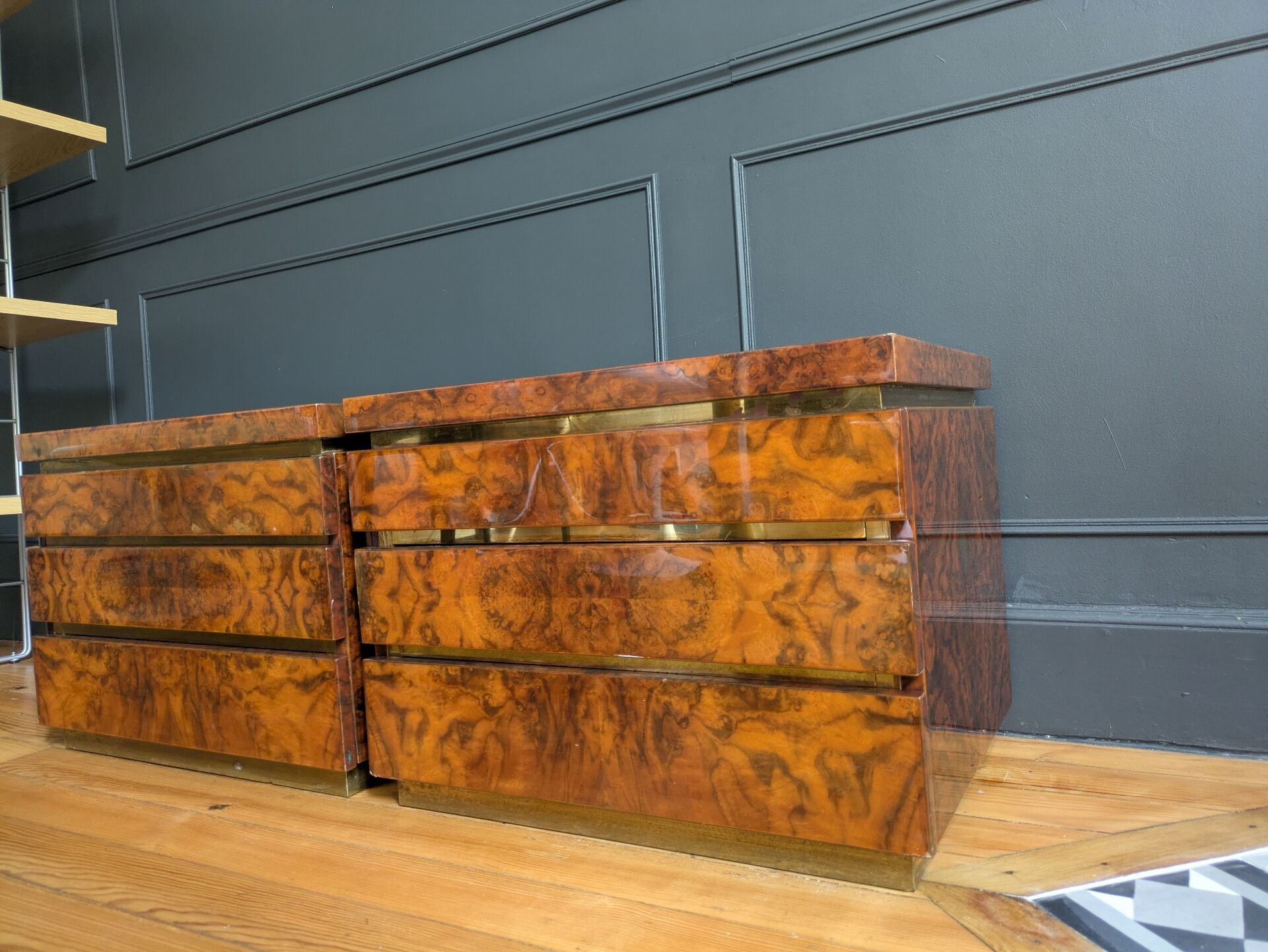 Pair of bedside tables attributed to Jean Claude Mahey.
