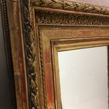 Miroir cadre ancien dit barbizon fin 1800 mouluré bois doré feuilles d'or art
