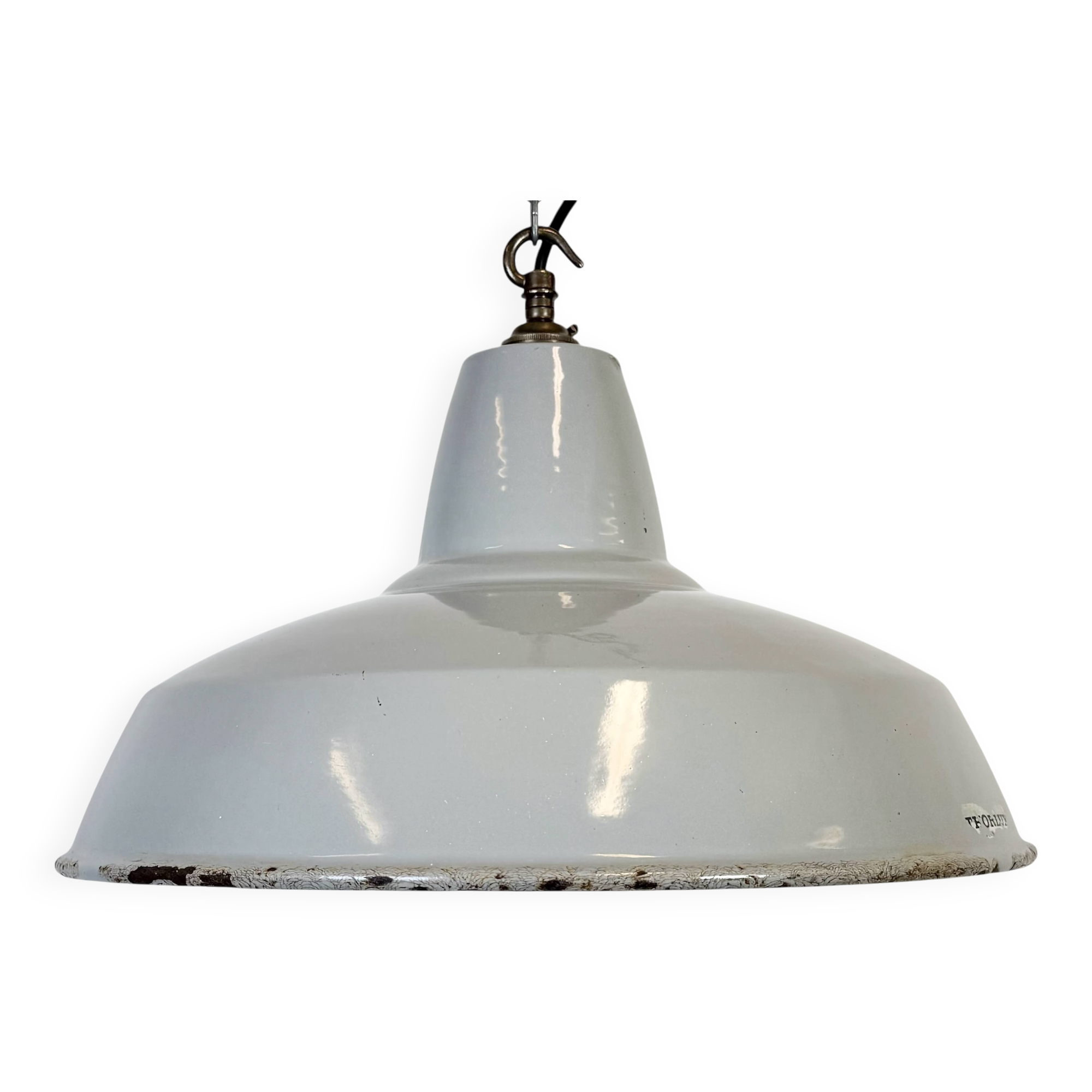 Industrial Grey Enamel Factory Pendant Lamp from Thorlux, 1960s