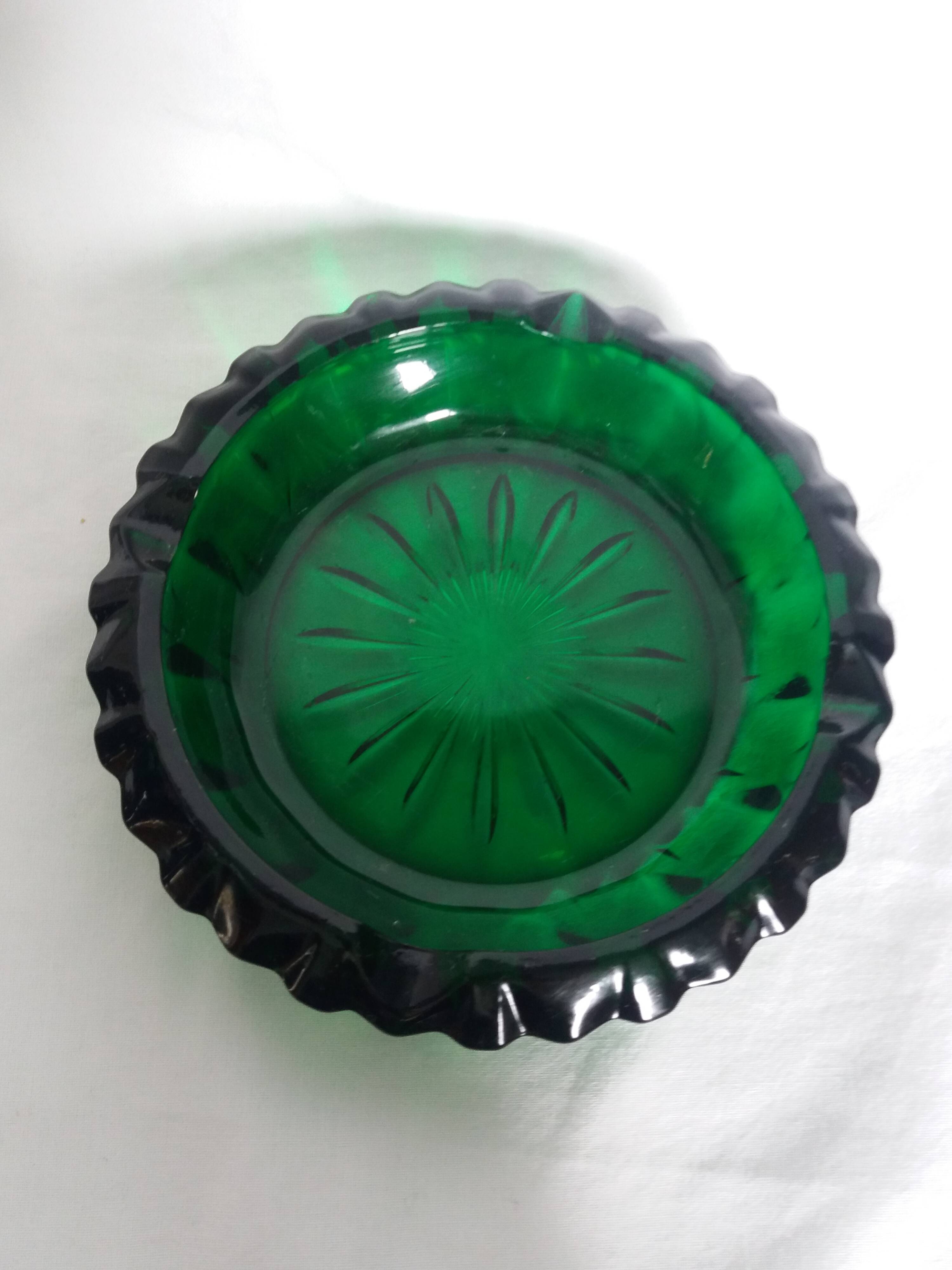 Green glass ashtray